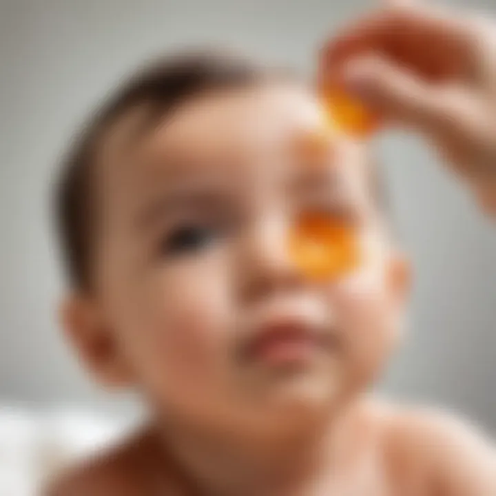 Gentle application of peach oil on a baby's skin