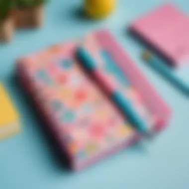 Creative Personal Diary for Self-Expression A colorful diary with a pen and decorative stickers