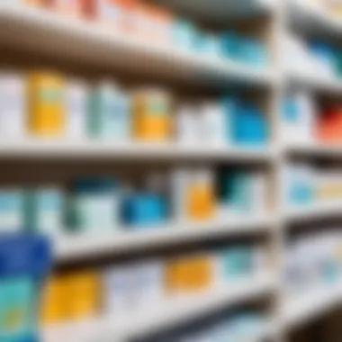 A local pharmacy shelf stocked with dental care items including wax