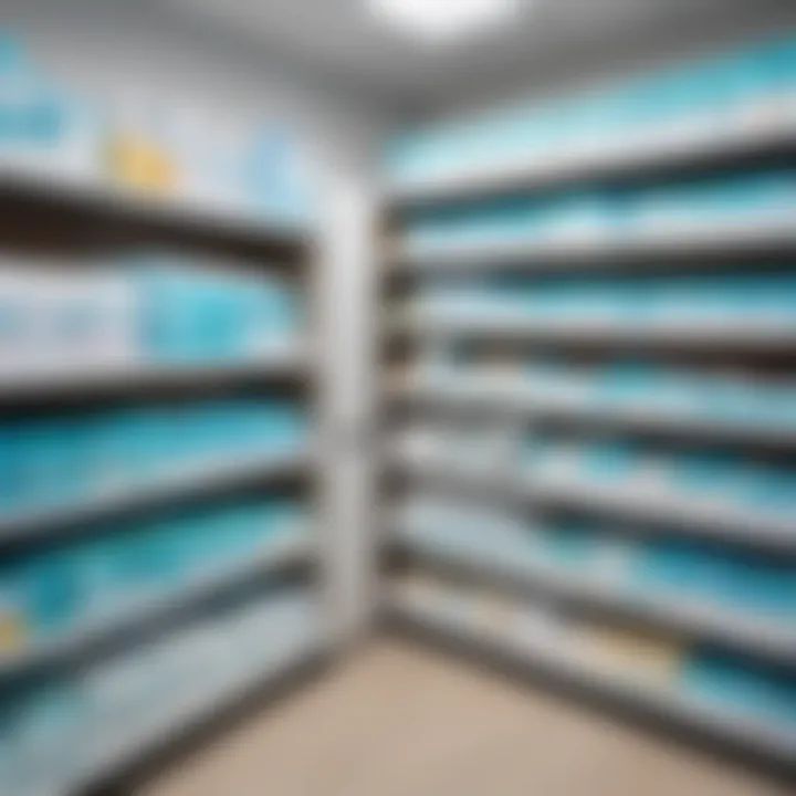 Pharmacy shelves stocked with adult diapers