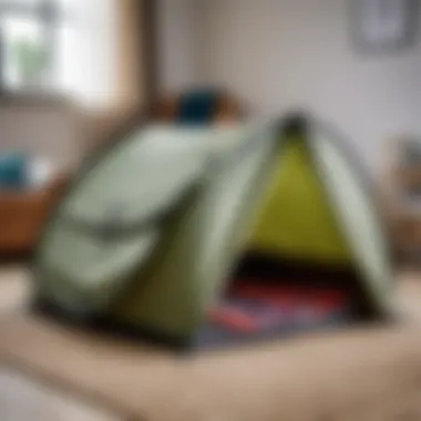 A neatly folded children's tent ready for storage