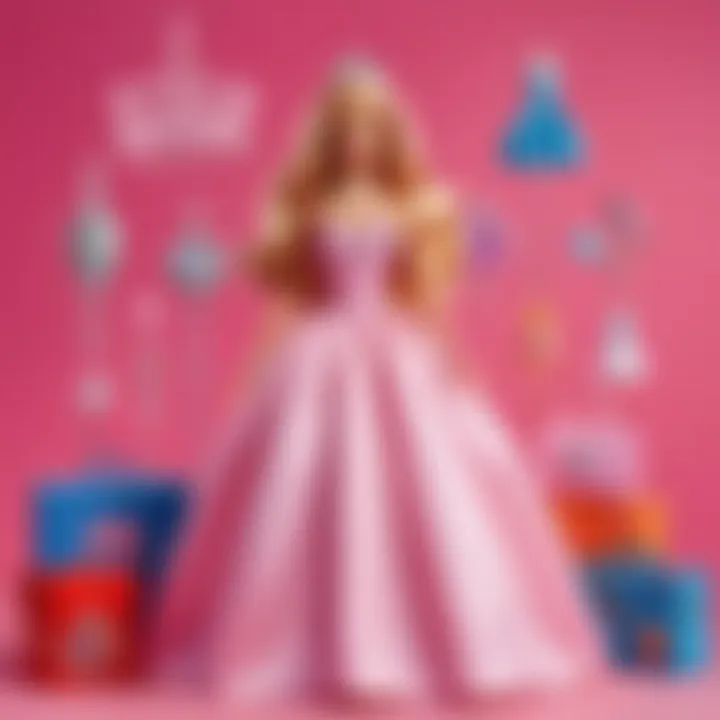 An illustration of various princess attributes and symbols associated with Barbie culture