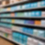 Adult diapers displayed on a pharmacy shelf