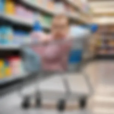 A shopping cart filled with essential baby care products including baby powder.