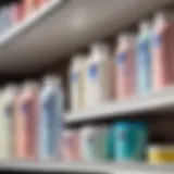 Varieties of baby powder on a shelf showcasing different brands and formulations.