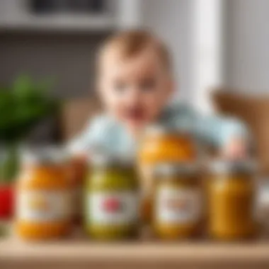 Vibrant assortment of organic baby food jars