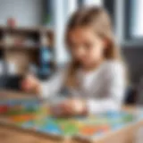 A four-year-old child engaged in puzzle assembly, showcasing focus and concentration.