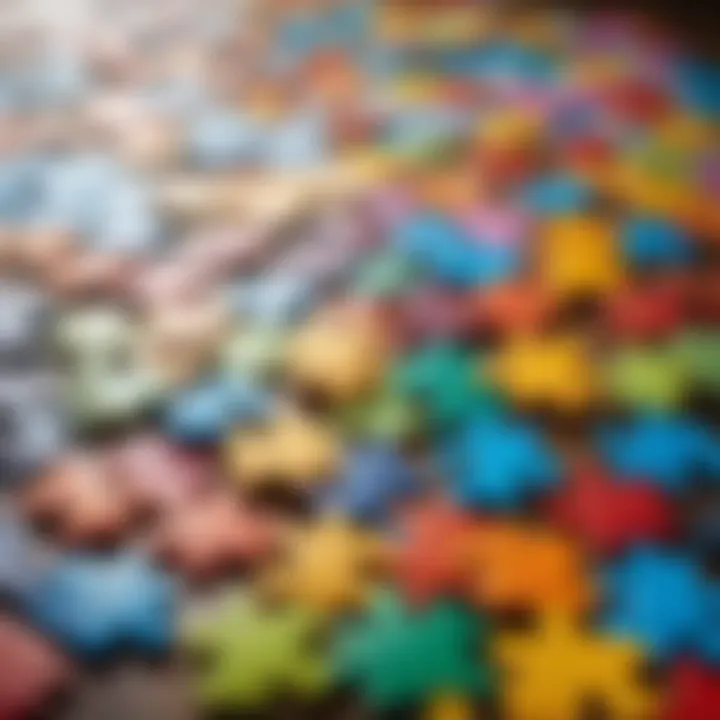 Colorful puzzle pieces spread on a table