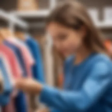 Evaluating Children's Clothing for Safety and Comfort A parent carefully examining children's clothing for quality and comfort.
