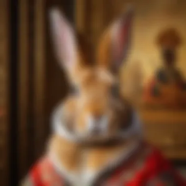 A rabbit depicted in a classic piece of art, reflecting its cultural significance.