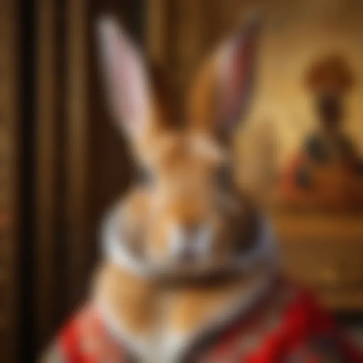 A rabbit depicted in a classic piece of art, reflecting its cultural significance.