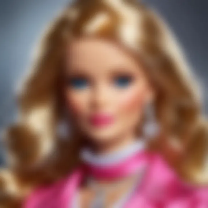 Close-up of a rare collectible Barbie doll with unique features.