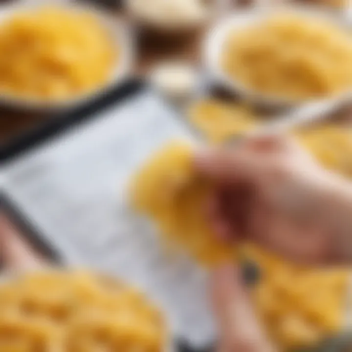 A close-up of a parent reading pasta labels for nutritional information