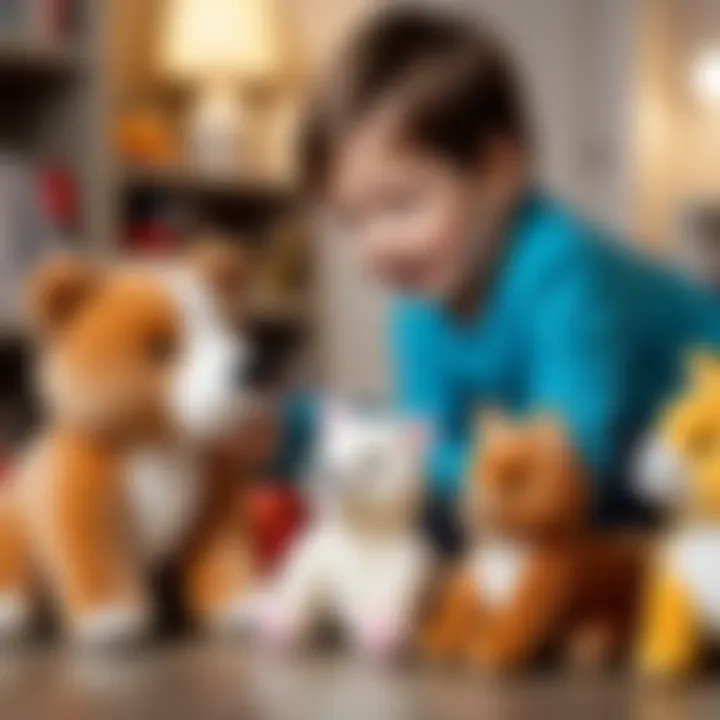 Children playing with lifelike plush animals