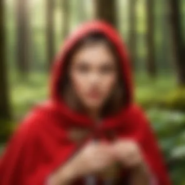 Artistic representation of Little Red Riding Hood in a forest setting