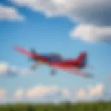 Remote-controlled airplane soaring through the sky