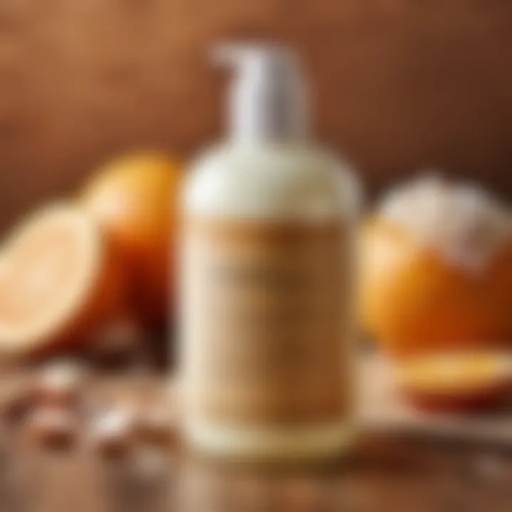 A close-up of a hair conditioner bottle with rich ingredients