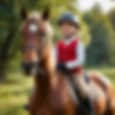 Child riding a horse in a serene environment