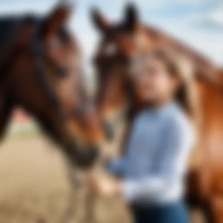 Children interacting with horses at a stable