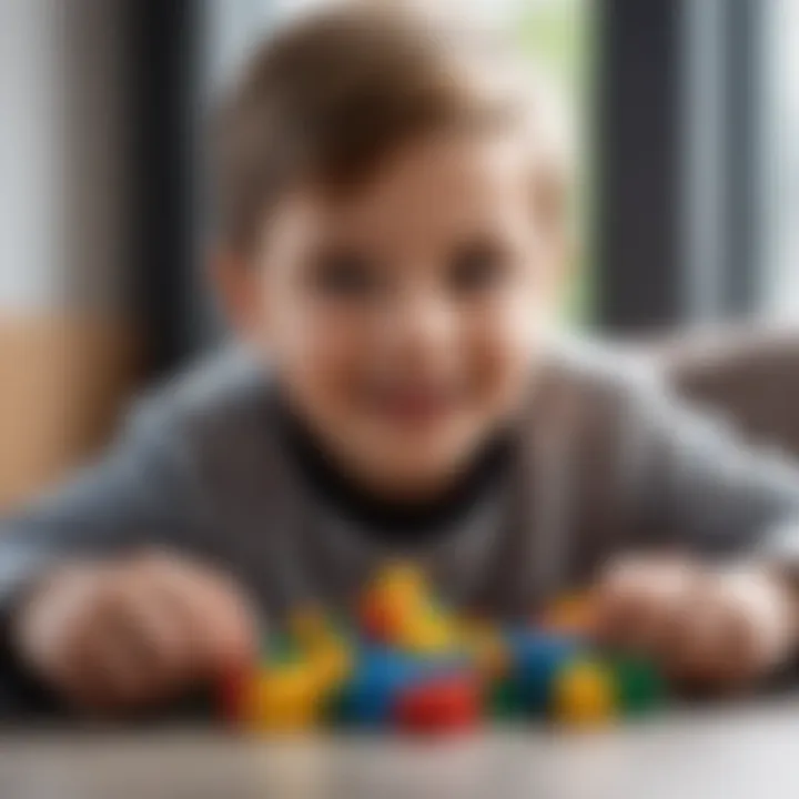 A happy child playing with Lego blocks