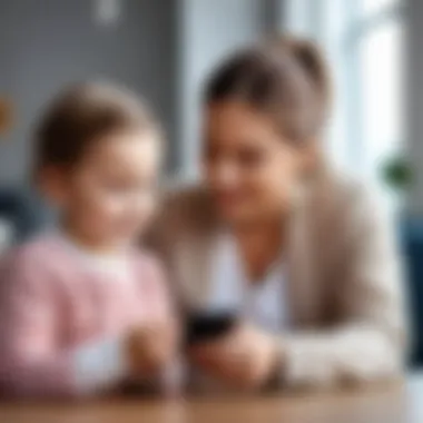 Parents discussing smartphone features with their child