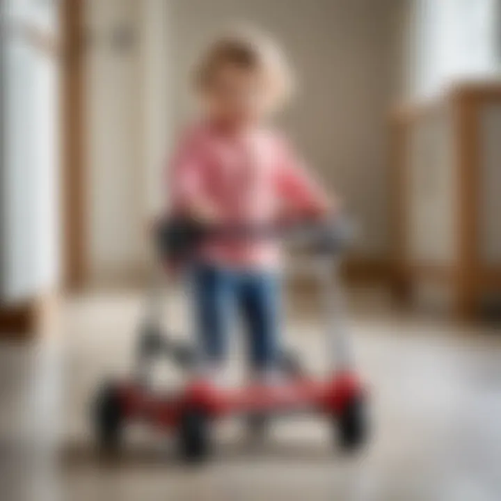 A child joyfully using a walker in a safe, spacious environment, highlighting the benefits of mobility.