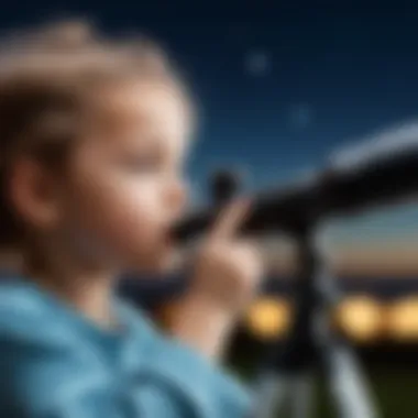 Child gazing through a telescope, exploring the night sky