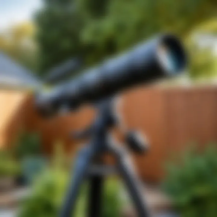 A well-maintained telescope placed in a backyard, ready for use