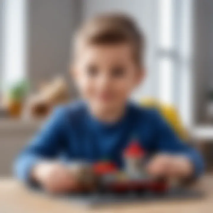 A child joyfully playing with a Lego set