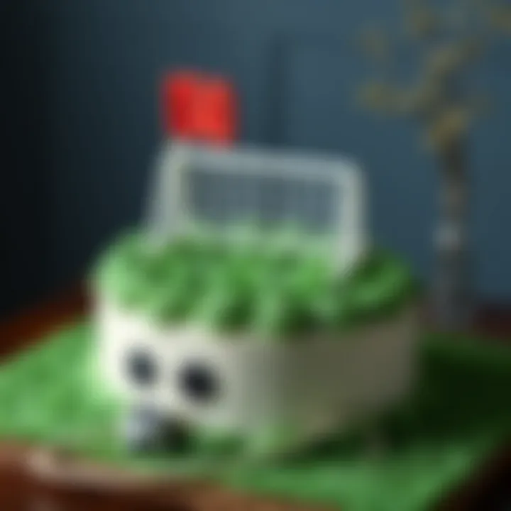 Soccer-Themed Cake Presentation A finished cake featuring a soccer theme with goal posts