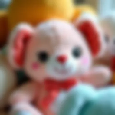 A close-up of safety labels on soft toys emphasizing quality standards