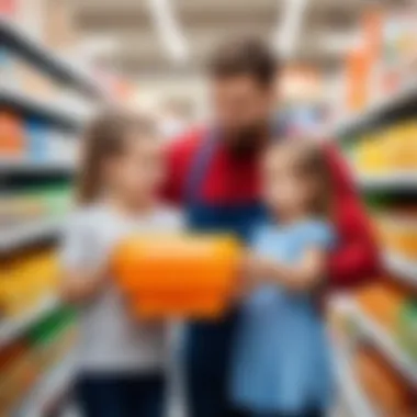 Parent and child selecting a squeezer in a store