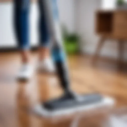 Steam mop in action on hardwood floor