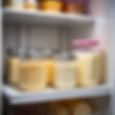 Storage containers for freshly expressed breast milk in a fridge