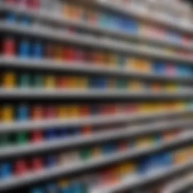Diverse Gouache Tubes on Display A variety of gouache paint tubes displayed on a shelf