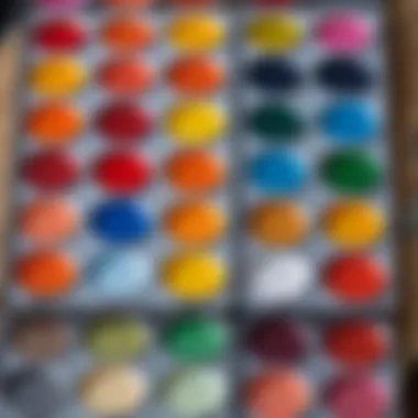 A vibrant palette of gouache paints ready for use