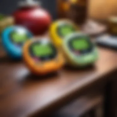 Vintage Tamagotchi models displayed on a table