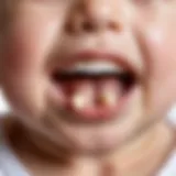 A close-up view of a baby's gums showing the early signs of teething.