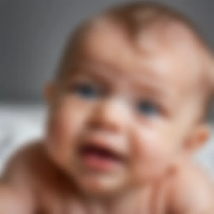 Close-up of baby lifting head during tummy time