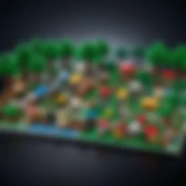 A detailed view of various Minecraft Lego sets displayed