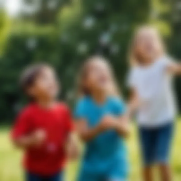 Children playing with bubbles outdoors