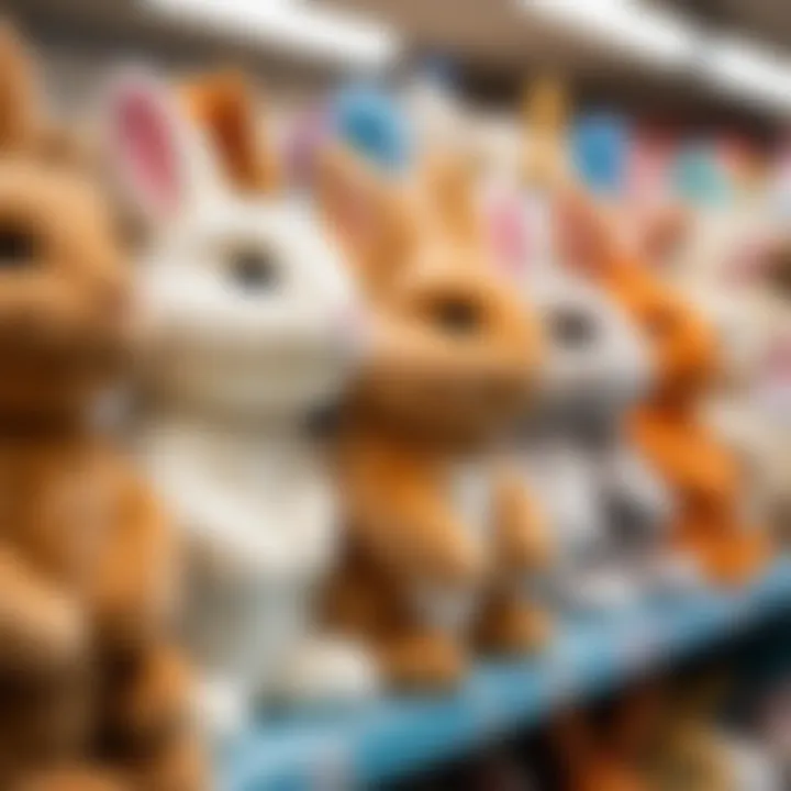 A selection of plush bunnies in a toy store aisle