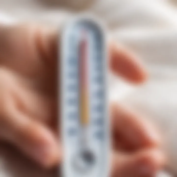 Illustration of a thermometer indicating the ideal temperature range for newborns.