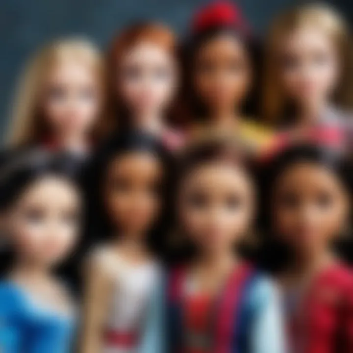 An artistic representation of diverse dolls reflecting various cultures.