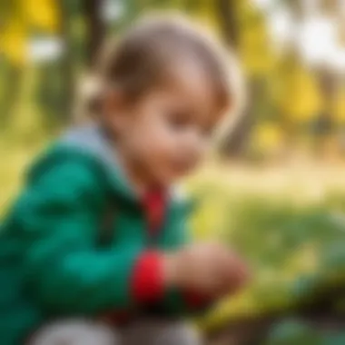 A child exploring the outdoors, interacting with nature