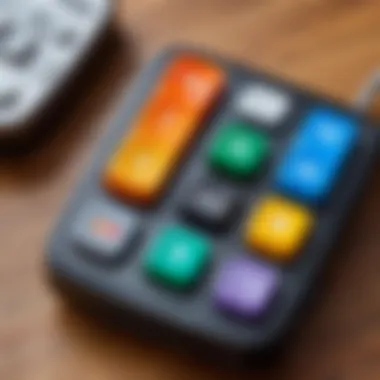 Close-up of toy phone buttons and features