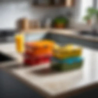 Trendy Lunch Boxes in a Modern Setup Trendy lunch boxes displayed in a modern kitchen setting.