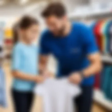Parent Assisting Child in Selecting T-Shirt Size Parent helping child choose t-shirt size