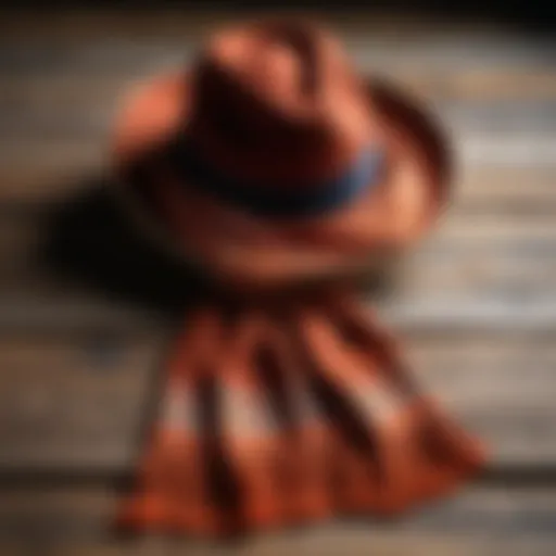 Stylish two-in-one scarf and hat ensemble displayed on a rustic wooden table