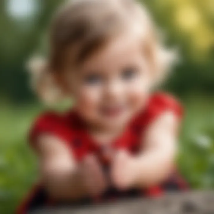 Child playing with a Ladybug doll and enjoying